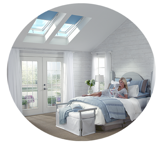 bedroom with roofing skylights